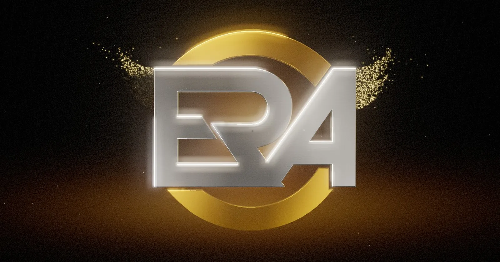 eRa Eternity website concept: the silver ERA mark with a gold ring and particle wings on black